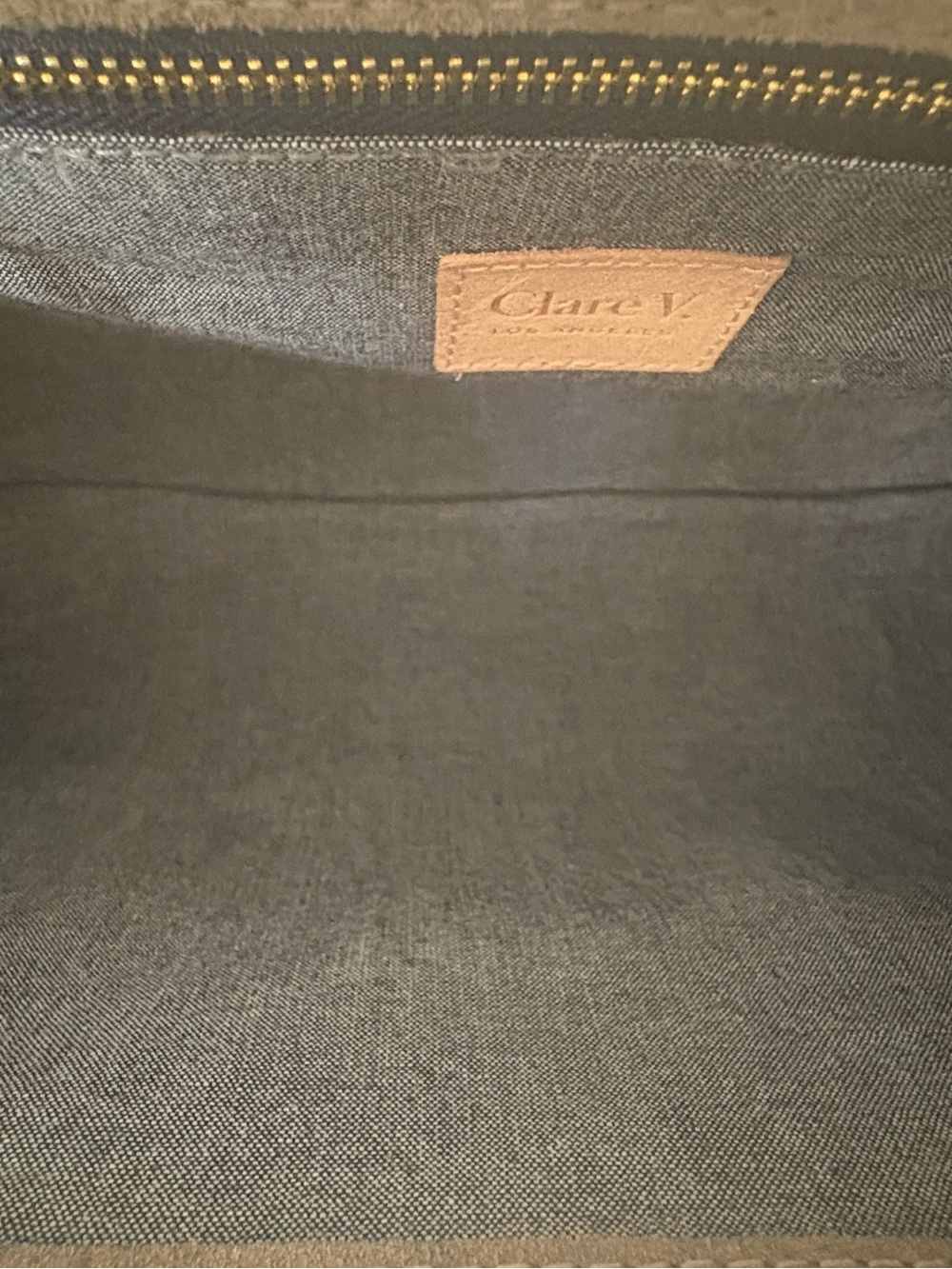 Clare V. Petit Maude Maison Mushroom Taupe Gray Suede Clutch Bag 12” x 9.5” x 5” - Picture 2 of 14